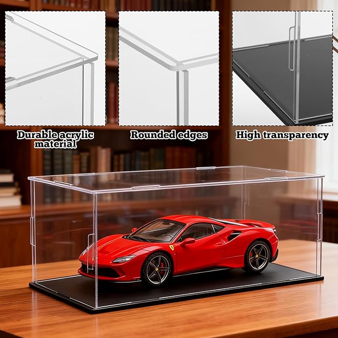 3 PCS Acrylic Model Car Display Case 1: 18 Scale Clear Display Boxes with Plastic Base Diecast Model Car Showcase & Storage Organizer for Vehicle Collectibles Memorabilia