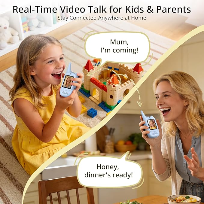 Anbte Video Walkie Talkies for Kids with Cute Silicone Case, 2 Pack Rechargeable Two Way Radios Toys for Boys Girls Age 3-8, Easy to Use, for Family Game Outside Camping Indoor Outdoor, Blue
