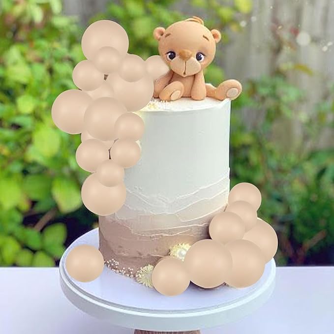 Gyufise 30Pcs Ball Cupcake Toppers Balls Cake Toppes Foam Balls Picks DIY Mini Balloon Cake Topper for Baby Shower Birthday Favor Wedding Anniversary Party Cake Decorations Supplies Khaki