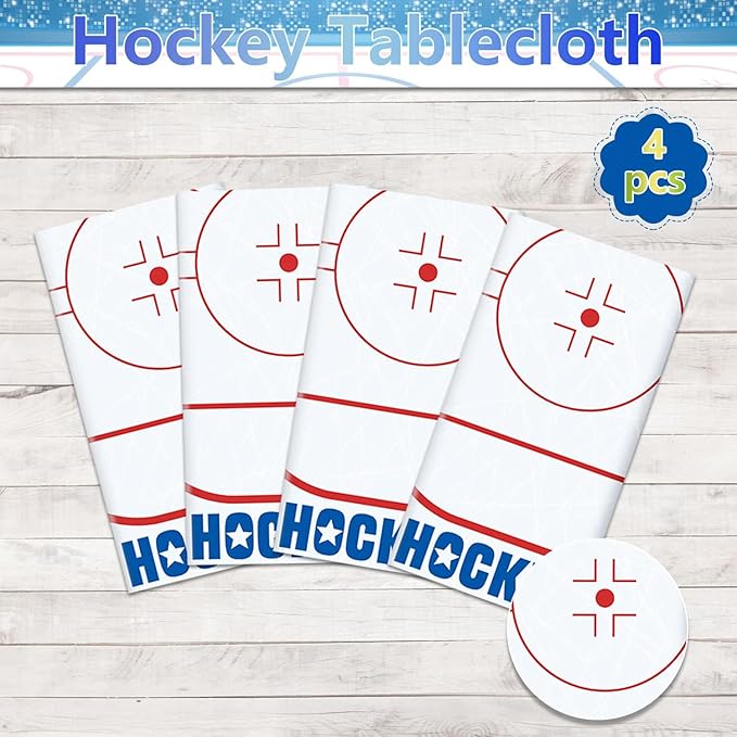 4Pcs Hockey Tablecloths Hockey Rink Table Covers Hockey Party Decorations for Kid's Hockey Fans Birthday Sports Day Party Disposable Plastic Party Tablecloth 51in x 86in (4, 51'' x 86'')