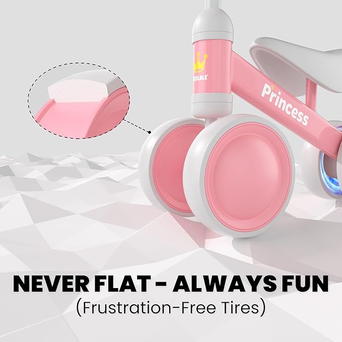 BEKILOLE 1 Year Old Girl Gifts Baby Balance Bike 1st Birthday Girl Gift with LED Light Up Wheels for 12-24 Months Toddlers - ASTM Certified 2-Minute Assembly Pink First Ride On Training Toy