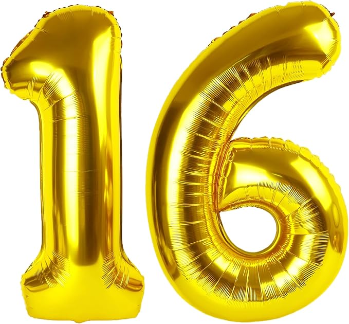 40 Inch Gold Balloon Number 16 Balloon,Jumbo Mylar Foil Helium Balloon for 16 Birthday Digital Balloons for Birthday Party,Wedding Anniversary Party Decorations