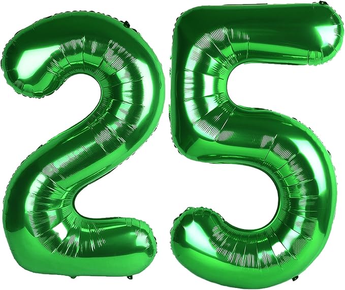 40 Inch Green Number 25 Digital Balloon,Jumbo Mylar Foil Helium Balloon for 25 Balloons for Birthday Party,Wedding Anniversary Party Decorations
