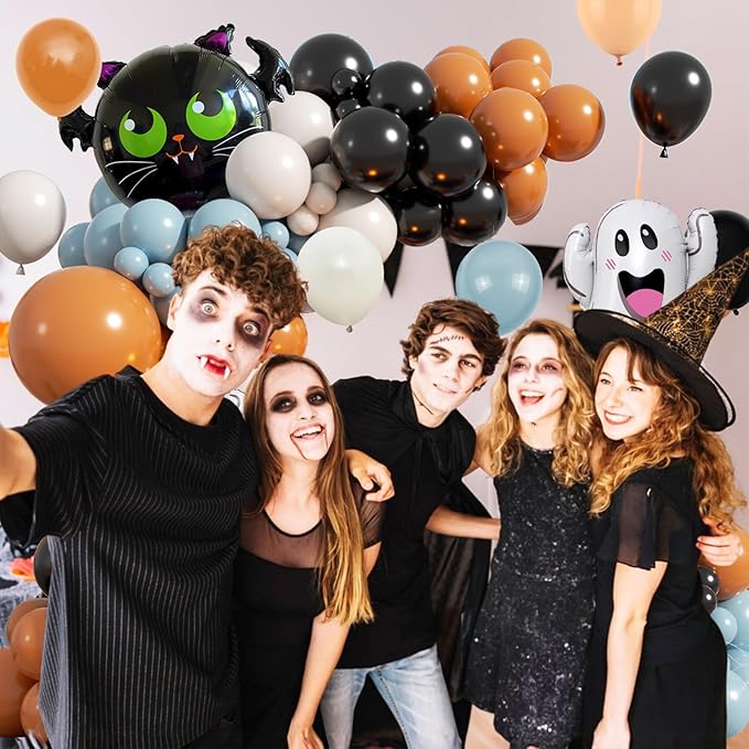 Halloween Balloon Arch Kit,120PCS Halloween Sand White Black Orange Blue Balloon, Ghost Foil Ballons for Halloweenday Party Decorations BOO Party Supply Birthday,Baby Shower