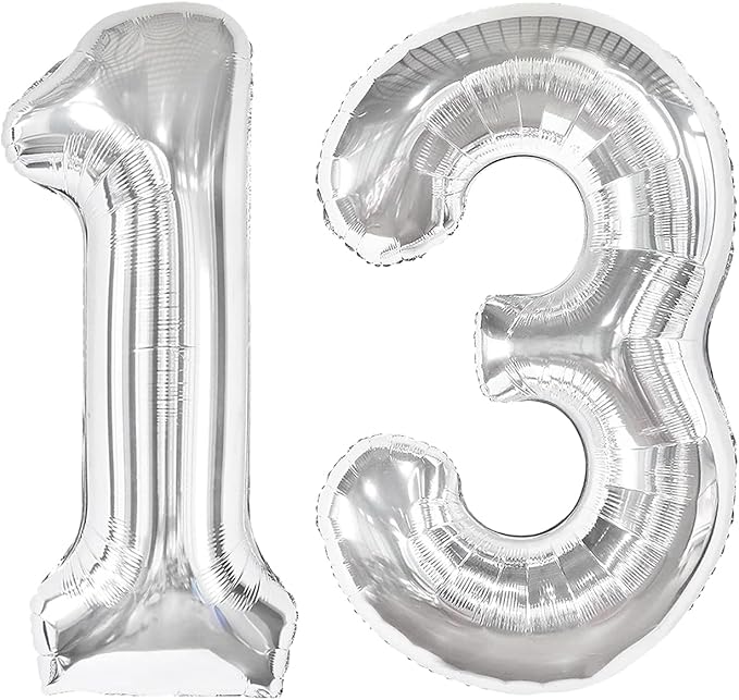 40 Inch Silver 13 Large Number Balloon, 13 31 Silver Birthday Party Decorations, Number 13 Foil Balloons for Anniversary Party Graduations Celebration Supplies