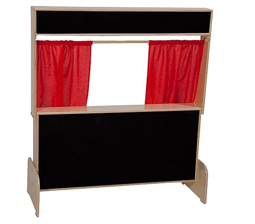 Wood Designs Deluxe Puppet Theater - Flannel Puppet Theater with 2 Chalkboards - Preassembled Sturdy Plywood Construction 2 Shelves - Round Edges for Kids Baby Safety Home Classroom Montessori School