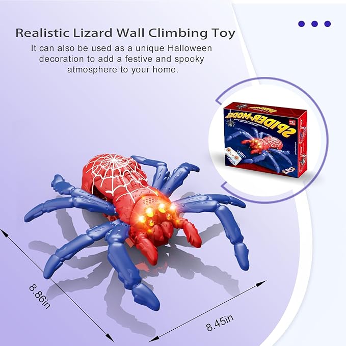 Wall Climbing Gecko Spiders,Realistic Lizard Wall Climbing Toy,Rechargeable Remote Control Robot Kids Toys,Dual Mode Floor & Wall Driving,Christmas Birthday Gift for Boys Girls Ages 3+ (Red)
