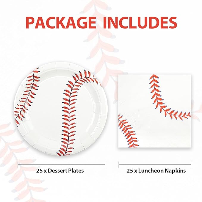 50pcs Baseball Plates and Napkins Party Supplies, Baseball Themed Birthday Party Decorations 7Inch Baseballs Dessert Plates Disposable Paper Dinnerware Tableware Set Baseballs Party Favors