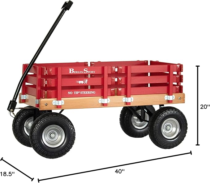 Berlin Flyer Sport Kid's Wagon - Model F410 - Amish Made in Ohio, USA - 10" No-Flat Tires (Red)