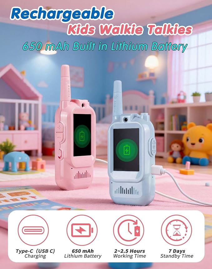 Video Walkie Talkies for Kids 2 PACK, Rechargeable Long Range Kids Walkie Talkie with HD Camera & Voice Changer Indoor Outdoor Camping & Christmas Birthday Gifts Toys for Boy Girl (Pink+Pink)