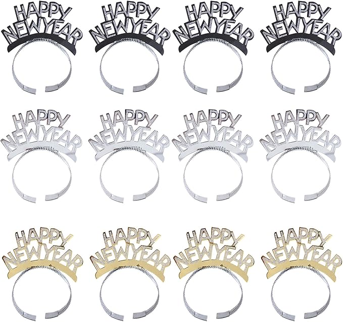BinaryABC Happy New Year Headband Tiara,New Years Party Favor,New Years Eve Party Decorations 12Pcs