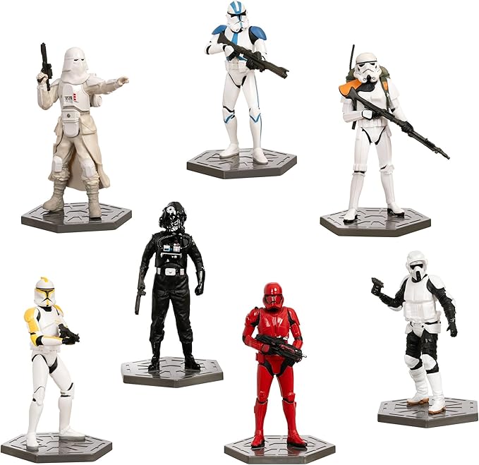 Disney Store Official Stormtrooper Figurine Set – 7 Fully Sculpted Star Wars Figures Including Clone Trooper Commander, 501st Legion Clone Trooper & More - in Double-Tiered Box with Scenic Background