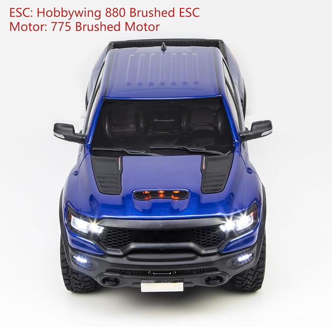4x4 RC Off Road Vehicle 1/8 Radio Control Pickup Truck Differential Locks 2Speed Transmission Metal Gears Hobbywing ESC Lights Hobby Grade Model for Adult Hobby(Dark Blue)