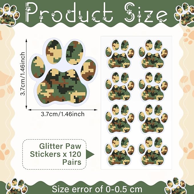 120 Pairs Digital Camouflage Eye Black Bulk Tiger Paw Football Stickers Sport Glitter Eyeblack Sticker Team Spirit Accessories for University College Game Day Sport Fan Themed Party Supply