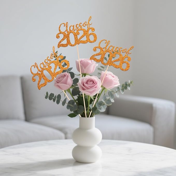 Orange Class of 2026 Double-sided Graduation Table Centerpieces, 12 Pcs Grad Party Decorations with Sticks, Graduation 2026 Party Supplies for Table Decor