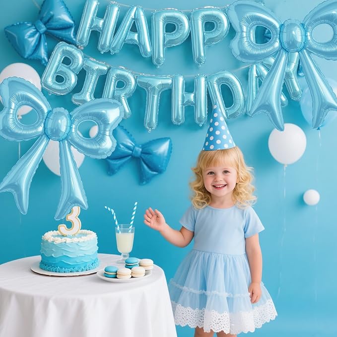 4 Pcs Blue Bow Balloons, 31”Huge Bow Aluminum Foil Balloons for Birthday, Baby Shower, Wedding, Bridal, Engagement, Bachelorette, Princess, Coquette Party Decorations Supplies
