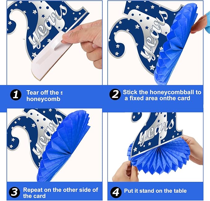 8Pcs 21st birthday Honeycomb Centerpieces Decorations for Boys， Blue Silver Happy 21 Birthday Table Centerpiece Party Supplies, Birthday,Twenty First Year Old Table Topper Decor