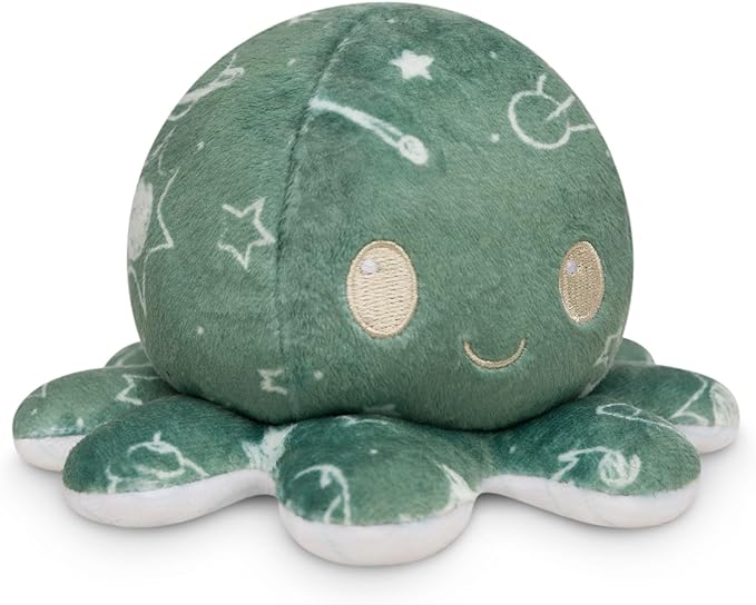 TeeTurtle Reversible Octopus Plushie 4-Inch Chalkboard + Notebook Two-Sided Flip Plush Toy with Embroidered Details Cute Mini Collectible Plush for Kids, Teens, and Adults
