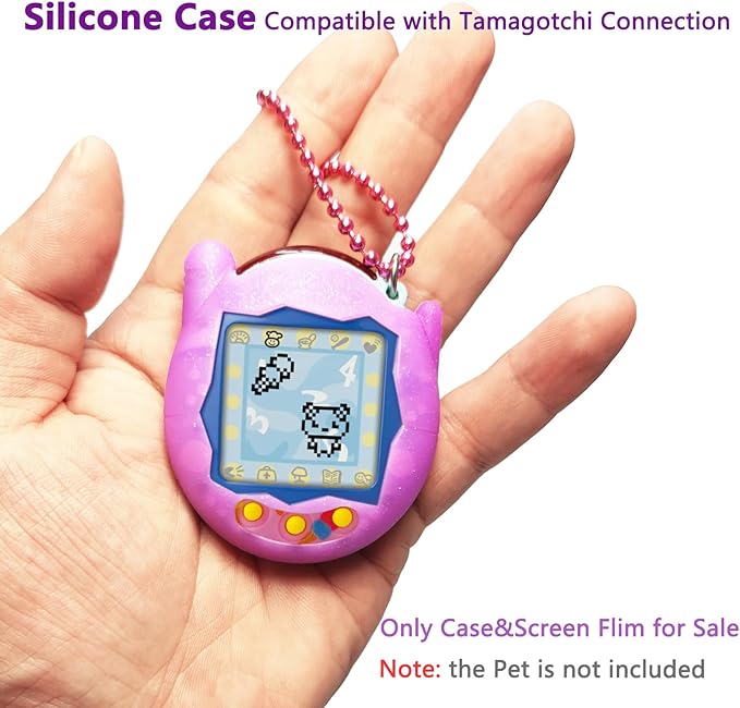 JCHPINE Silicone Cover Case for Tamagotchi Connection Virtual Reality Pet, Screen Protector for Tamagotchi Connection Electronic Pet Accessories (Silicone Case and Screen Film) (Purple)