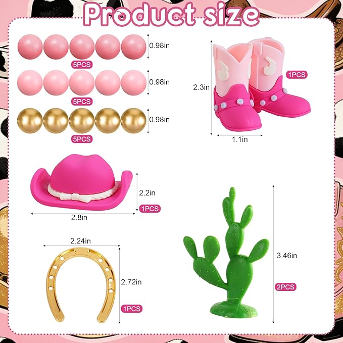Knana 21Pcs Pink Cowgirl Birthday Cake Topper Cowgirl Hat Cake Topper with Pink Boot for Western Cowgirl Birthday Party Supplies
