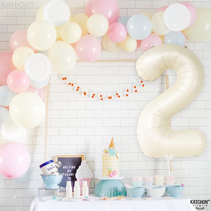 KatchOn Cream White Number 2 Balloon - 40 Inch, 2nd Birthday Party Decoration, Reusable, Unisex