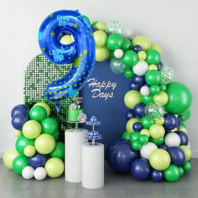 Video Game Birthday Party Decorations, 40inch Blue Video Game Number 8 Foil Balloon for Level Up Games Themed Birthday Party Supplies (9)