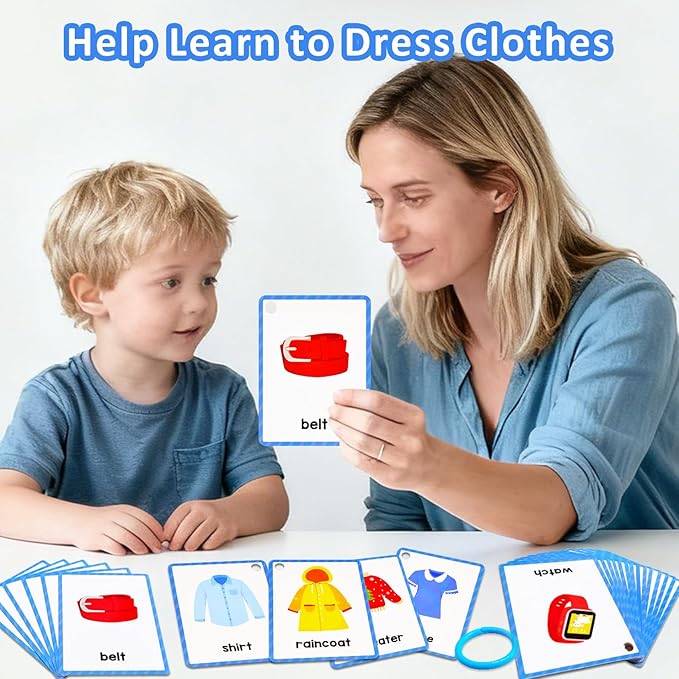 Learning Flashcards Clothes, 28 Different Clothes Educational Cards, Social Learning Card for Kids