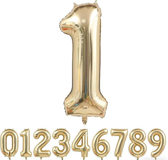 40 Inch Light Gold 1 Number Balloons Champagne Gold Giant 1 Foil Mylar Helium Large Numbers Balloon for Girls Boys 1st Birthday Balloon 11th Anniversary Graduation Events Party Decorations Supplies