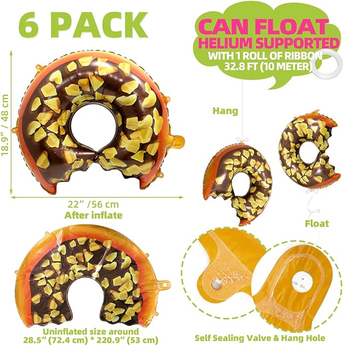 Big Chocolate Donut Balloon Donut Time Decoration For Birthday Baby Shower Wedding Holiday Hawaiian Tropical Grow Up, 6 Pack Sweet Candy Nut Doughnut Balloons Sweet Cake Sweetmeat Candy Party Supplies