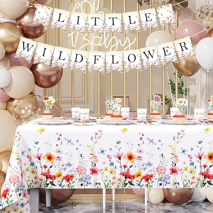 218Pcs Wildflower Baby Shower Decorations for Girls, Wildflower Party Decorations Include Plates Cup Napkin Tablecloth Tableware Banner Cupcake Topper Wildflower Baby in Bloom Party Supplies
