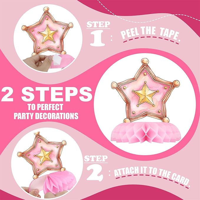 12 Pack Cowgirl Table Decorations - Cowgirl Party Decorations for Kids' Birthday and Themed Events - Cowgirl Table Toppers