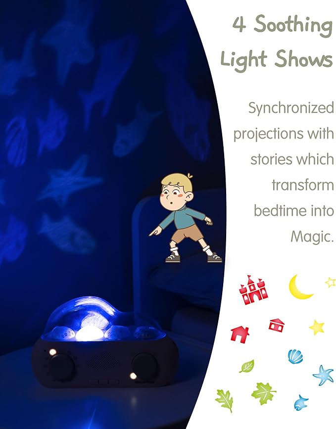 Cloudb Cloudbox Storytime Audio Story Books Toy Gift for Toddlers Kids Girls Boys | English/Spanish Voice Record Storyteller | 36 Stories, 8 Melodies, Star Projector Night Light White Noise Dreambox