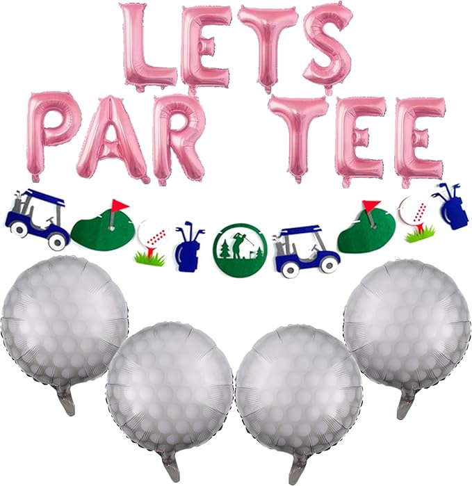 Let's Partee Golf Party Balloons Decorations Banner Women Girls Birthday Decoration Sport Themed Party Supplies Foil Mylar Golf Ball Balloons for Birthday Baby Shower Retirement Party (Pink)