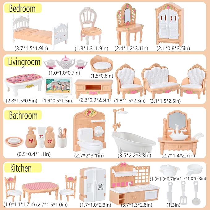 35 Pcs Dollhouse Furniture Accessories Set Mini House Furniture Small Dollhouse Miniature Furniture Play House Accessories 1:12 Tiny Kitchen Bedroom LivingRoom Bathroom Boy Girl Toddler3Y+