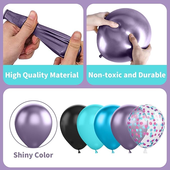 Black Purple Blue Balloon,60 Pcs 12 Inches Metallic Blue Purple Teal Balloons Confetti Balloons for Boys Party Decoration Baby Shower Engagement Party Supplies