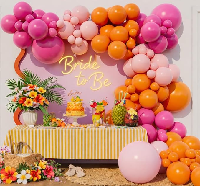 Pink Orange Rose Balloon Arch Garland Kit for Tropical Summer Bridal shower Birthday Aperol Spritz Love at First Spritz Bachelorette Party Decoration (Pink Orange Rose)