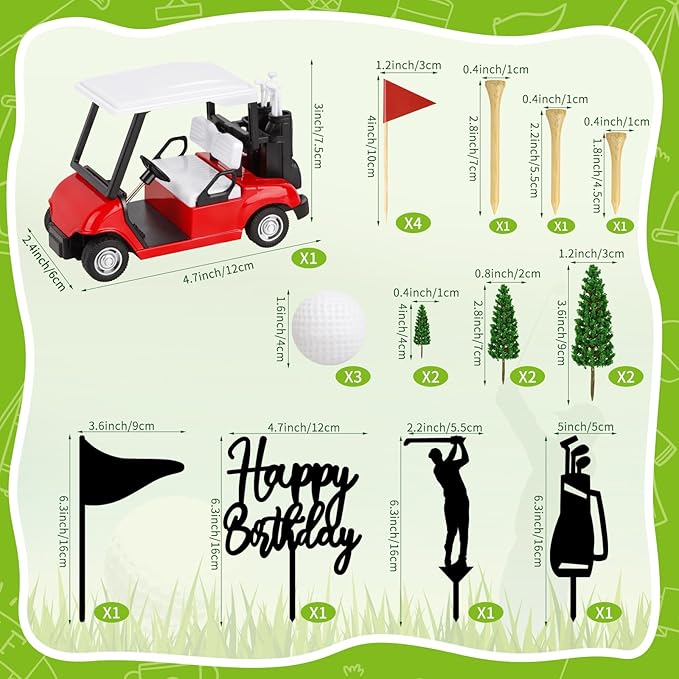 Hooqict 21 Pieces Golf Cake Decorations with Mini Cart, Ball, Clubs, Red Flag Golf Cake Toppers & Cupcake Toppers for Men Sports Themed Birthday Party Decorations Supplies