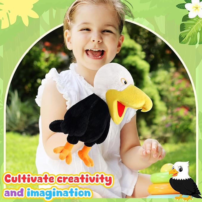 Animal Hand Puppets 11 Inch Bird Plush Toucan Owl Eagle Parrot Flamingo Peacock Puppet Toys Role-Play Puppets for Kids Storytelling Imaginative Pretend Play Teaching Preschool(Eagle)