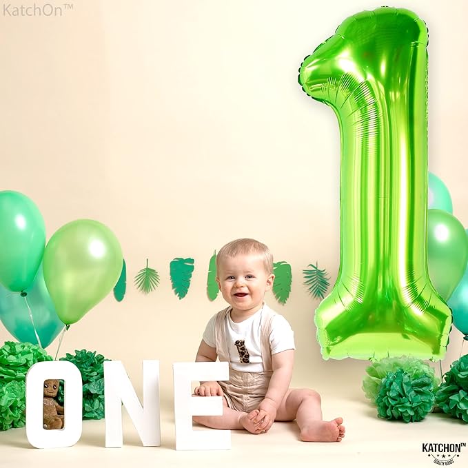 KatchOn, Large Green Number 1 Balloon - 40 Inch | Mylar Foil Balloon For 1st Happy Birthday Decorations | Green Number 1 Balloon For 1st Anniversary Decorations | Birthday Party Decoration