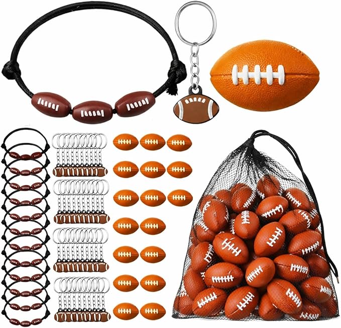 Nosiny 108 Pcs 36 Sets Football Party Favors Bulk Include Football Keychain Stress Balls Charm Bracelets Gifts for Team Birthday Party Supplies