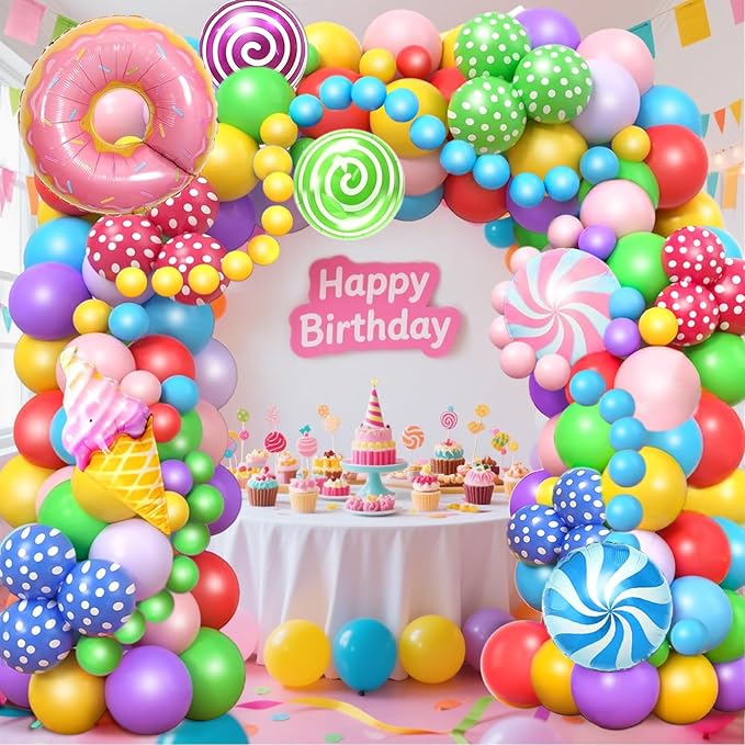 Birthday Decorations for Girl ,Sweet Birthday Party Decorations ,Lollipop Foil Balloon , Donuts Ice Cream Candy Balloons Garland kit for Girl Boy Castle Lollipop Supplies