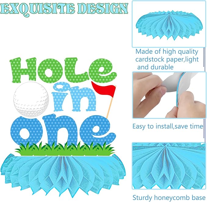 Golf Hole in One Birthday Honeycomb Centerpieces 12PCS Golf 1st Birthday Decorations Golf Themed Party Table Centerpieces Golf First Birthday Party Supplies for 1 Year Old Boys Baby Shower Decor