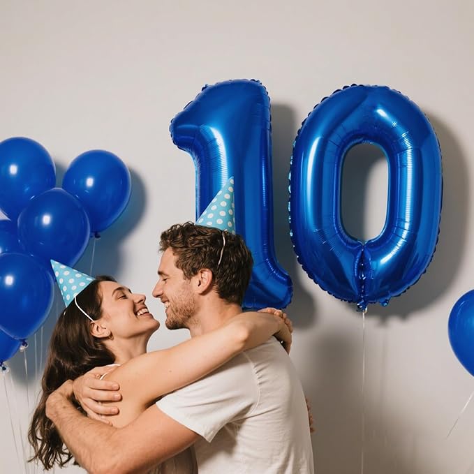 40 Inch Navy blue Number 10 Digital Balloon,Jumbo Mylar Foil Helium Balloon for 10 Balloons for Birthday Party,Wedding Anniversary Party Decorations