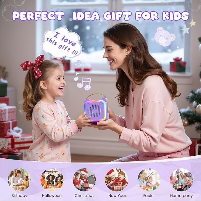 Mini Karaoke Machine for Kids,Portable Bluetooth Speaker with 2 Microphones,Music Player for Singing and Party,Ideas Birthday Toys Gifts for Girls Boys 3,4,5,6,7,8,9,10,11,12+ Years Old (Purple)