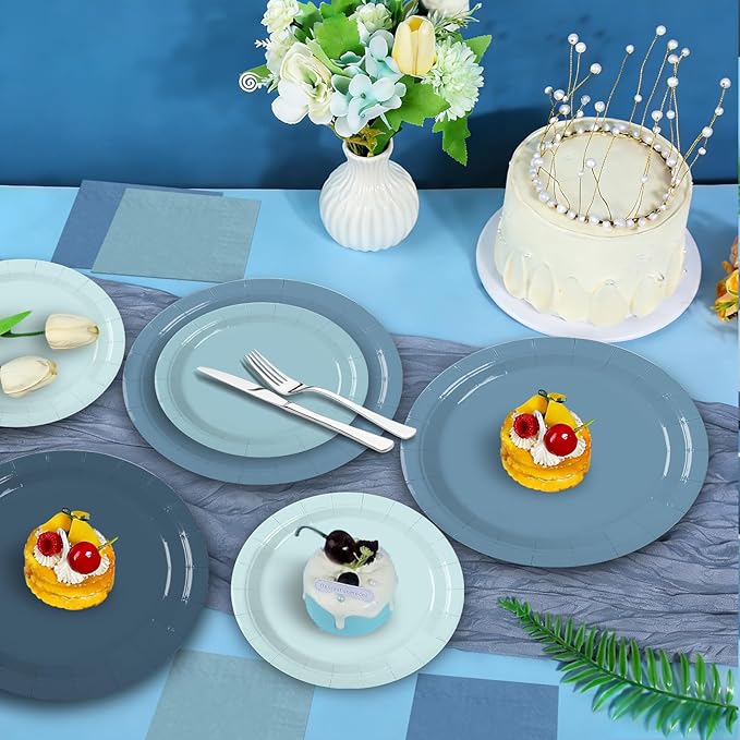 180Pcs Dusty Blue Paper Plates Party Supplies Paper Plates and Napkins Serve 60 Disposable Tableware Set for Birthday Party Decorations Game Day Family Holiday Sports Events