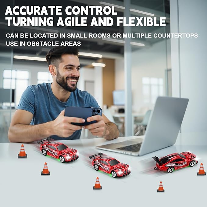 SASBSC Mini RC Toy Cars for Boys Kids Adults, 2.4GHz APP Remote Control Car with Lights and 3 Speed Modes, 1/64 Race Toy Car Rechargeable for Boys Ages 5-7 8-12,Birthday Gifts for Kids