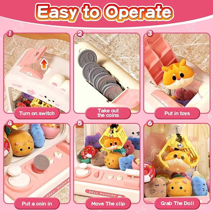 55 PCS Mini Claw Machine for Kids Bunny, Vending Machine with Lights Sound, Electronic Prize Dispenser for Kids Girls, Claw Toys Game Gifts for 4 5 6 7 8 Years Old Girls Boys