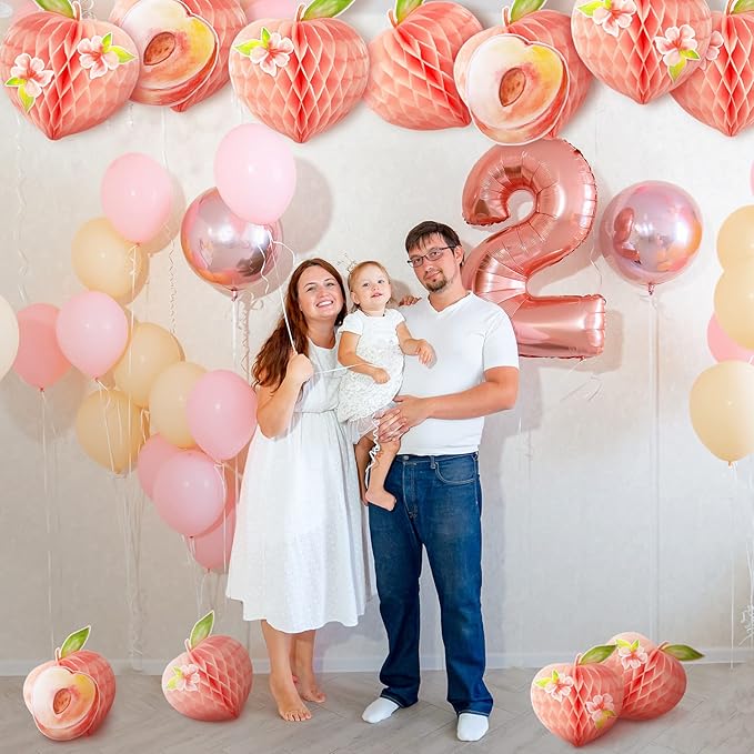 Spakon 9 Pcs Peach Birthday Party Decorations Peach Honeycomb Centerpieces Table Decorations for Wedding Birthday Party Supplies
