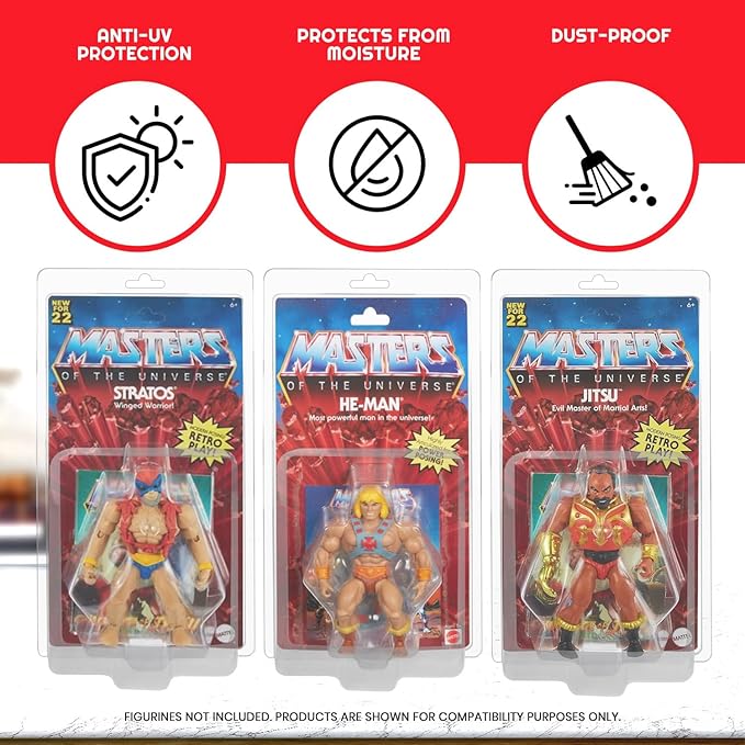 EVORETRO Thick PET Clamshell Display Case Protector for Masters of The Universe Carded Action Figure Box - 5.5 Inch Motu Carded Blister Pack PET Clear Case, 0.60MM Thick, Scratch Resistant, (10 Pack)
