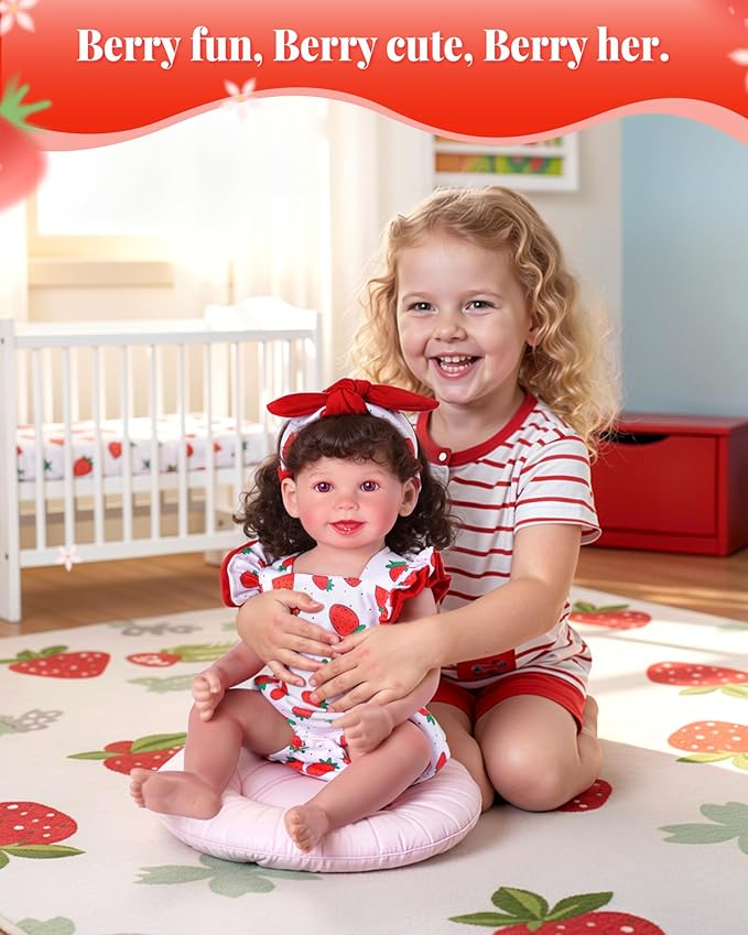 BABESIDE Reborn Baby Doll Clothes for 18-20 Inch Dolls,Strawberry Outfit Set, Cute Baby Doll Accessories for Reborn Girl Dolls